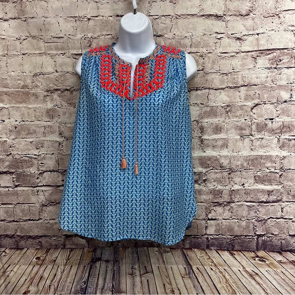 J.Crew Blue Print Embroidered Sleeveless Top - Picture 1 of 10